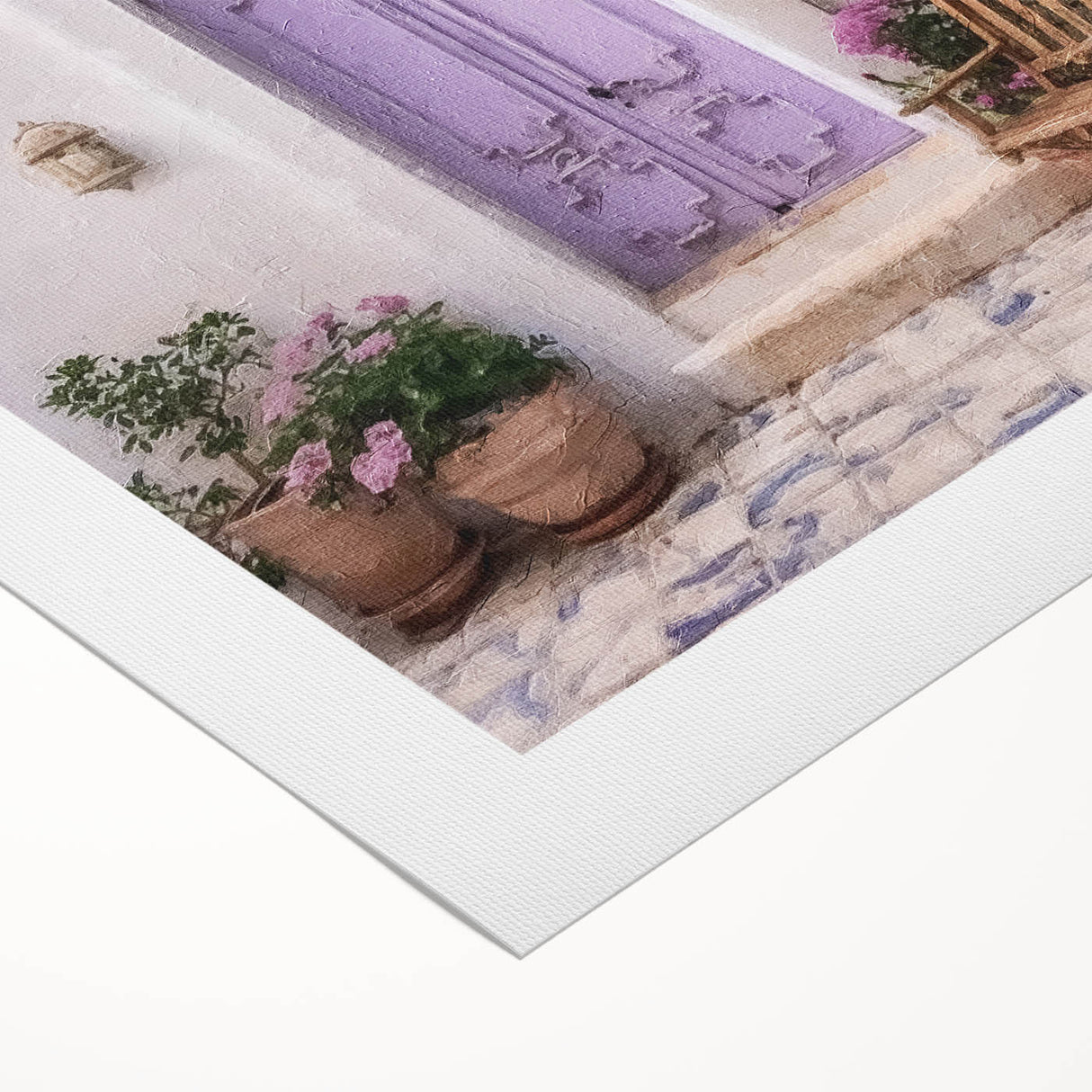 Art deco poster of a Greek door architecture in muted earth tones on rolled canvas, suitable for dining room wall art.