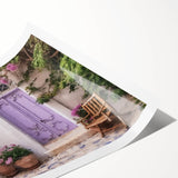 Extra large rolled print of line art flowers on a Greek door, in muted earth tones, ideal for large living room wall art.