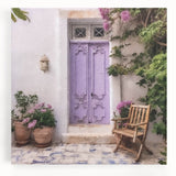 Black and white photo of a Greek door architecture on stretched canvas, suitable as large kitchen wall art.