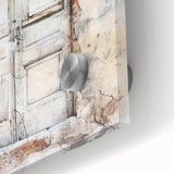Close-up of a rustic Italian door on acrylic glass, featuring natural wood tones, ideal for dining room art.