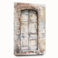 Rustic Italian door depicted in rich earth tones on an acrylic glass, suitable for dining room decor.