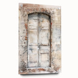 Rustic Italian door depicted in rich earth tones on an acrylic glass, suitable for dining room decor.