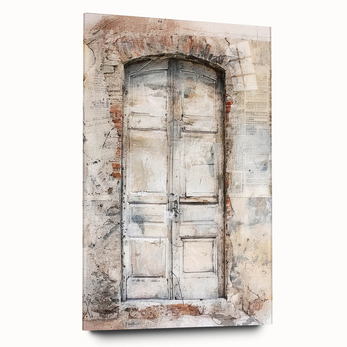 Rustic Italian door design on acrylic glass, featuring earthy tones, ideal for bedroom or dining room art.