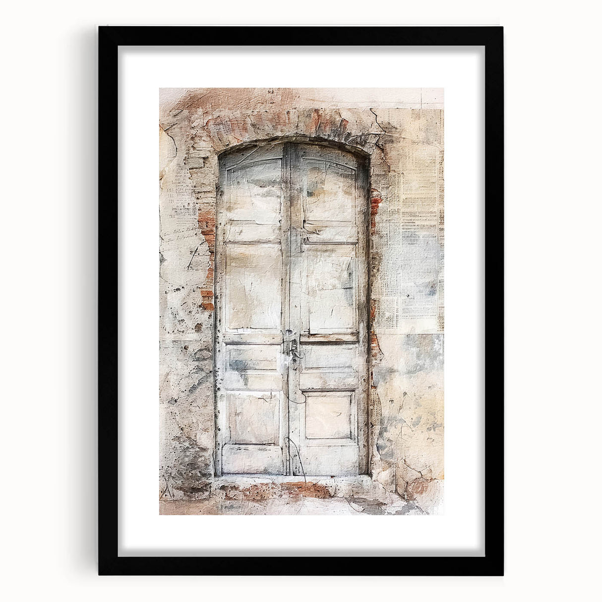 Extra large framed wall art depicting a rustic Italian door in vibrant, textured colors, ideal for living room decor.