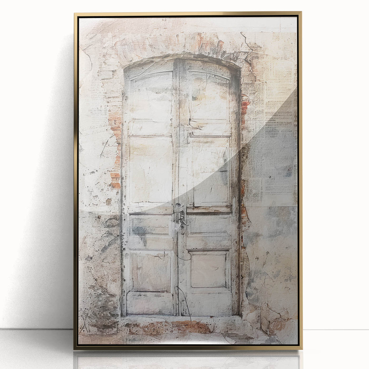 Rustic Italian door depicted in mid-century modernist style on a framed acrylic print, suited for modern art wall decor.