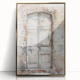 Rustic Italian door depicted in mid-century modernist style on a framed acrylic print, suited for modern art wall decor.