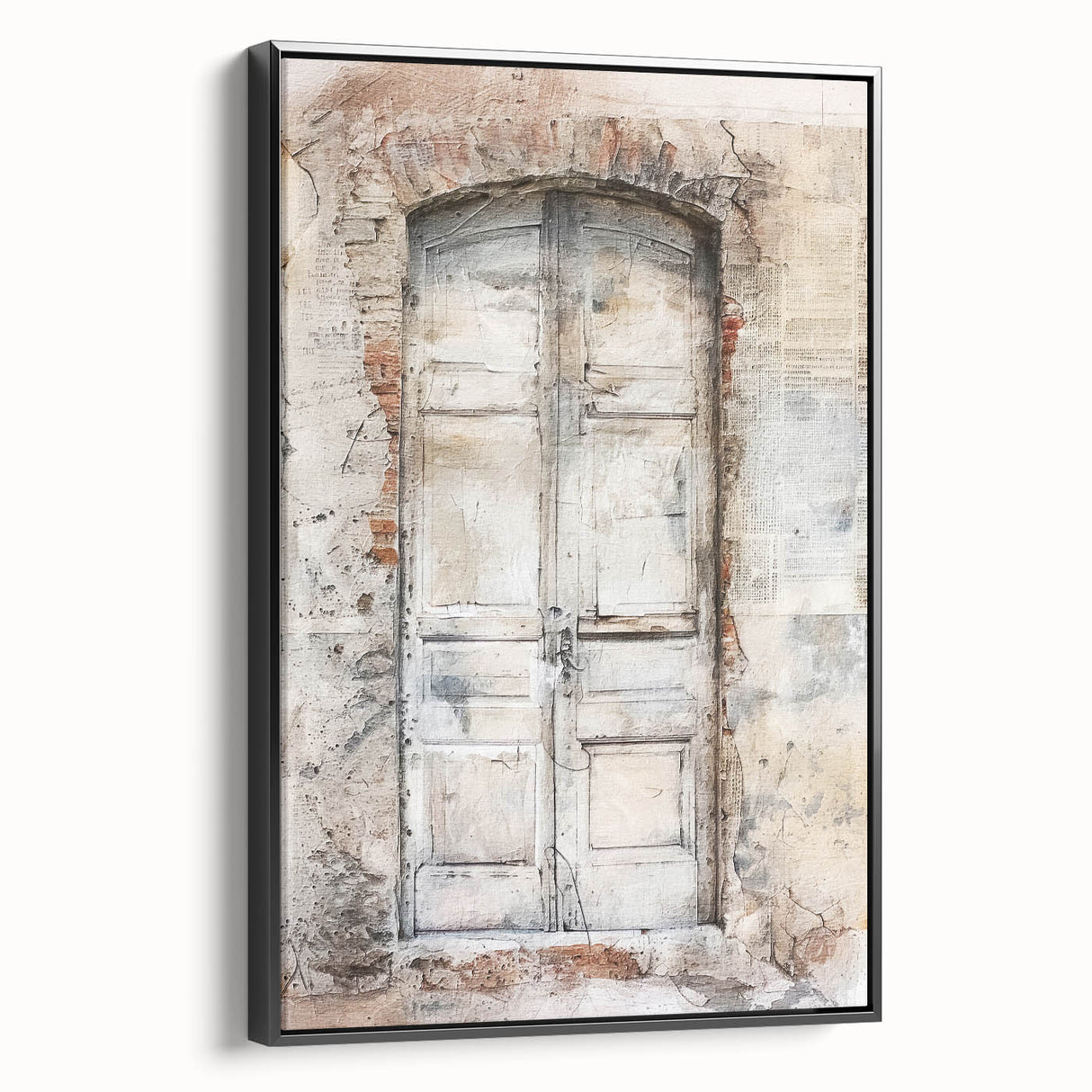 Black and white framed canvas featuring a rustic Italian door, ideal for bedroom wall decor.