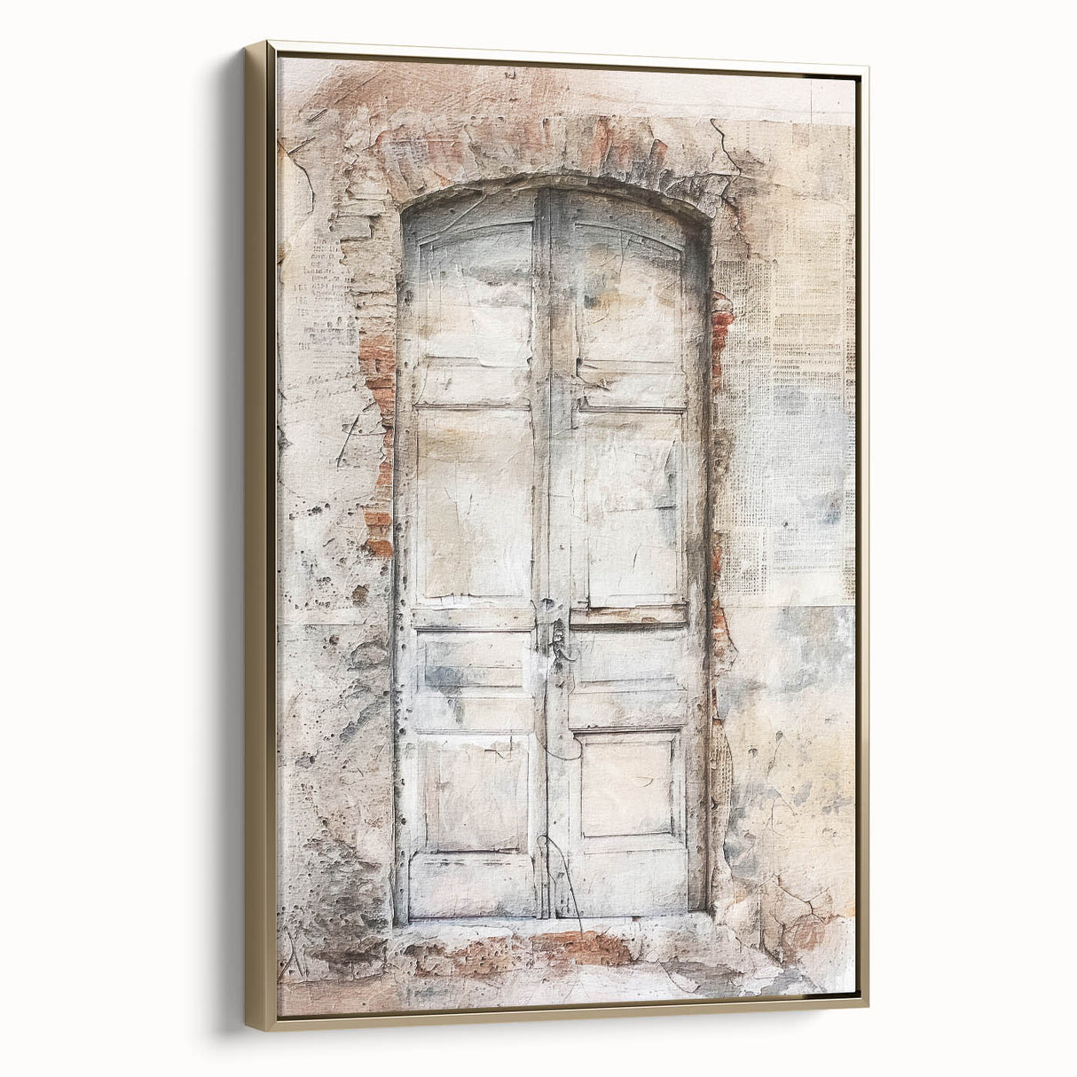 Rustic Italian door landscape painting on framed canvas, featuring earth tones, ideal for bedroom wall decor.