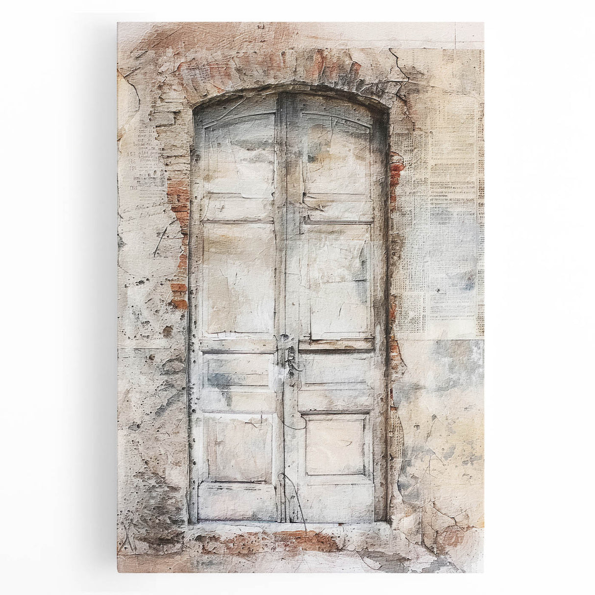 Black and white photograph of a rustic Italian door on stretched canvas, ideal for kitchen wall art.