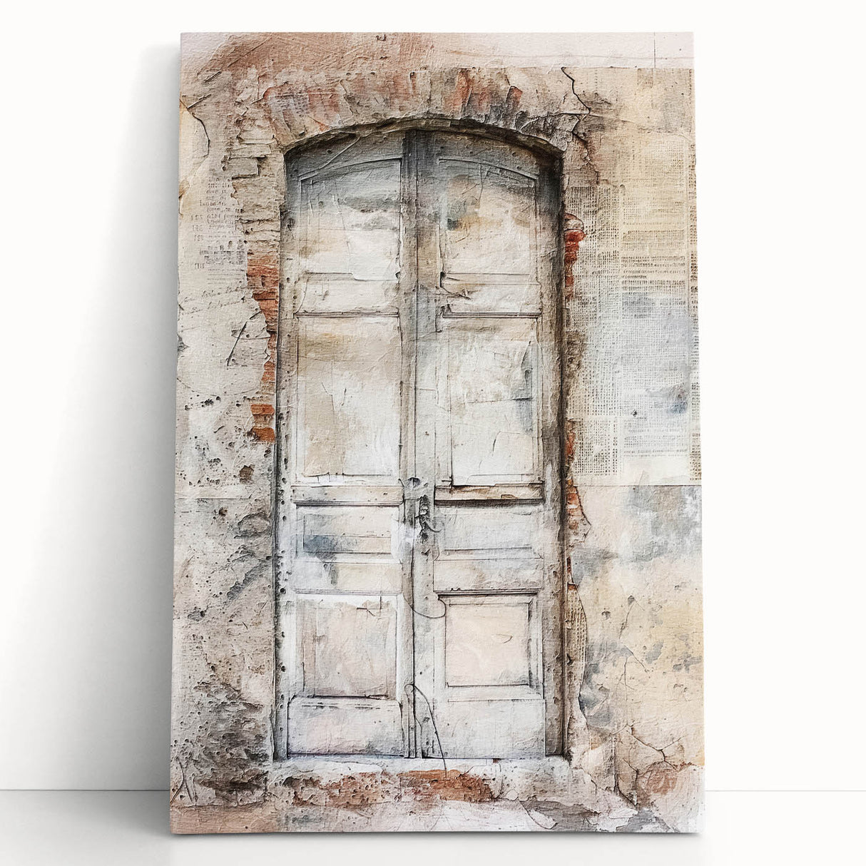 Black and white photo of a rustic Italian door, printed on stretched canvas, suitable as kitchen wall art or for a bedroom.