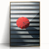 Mid-century modernist large art print of abstract architecture in gold and black tones, acrylic framed.