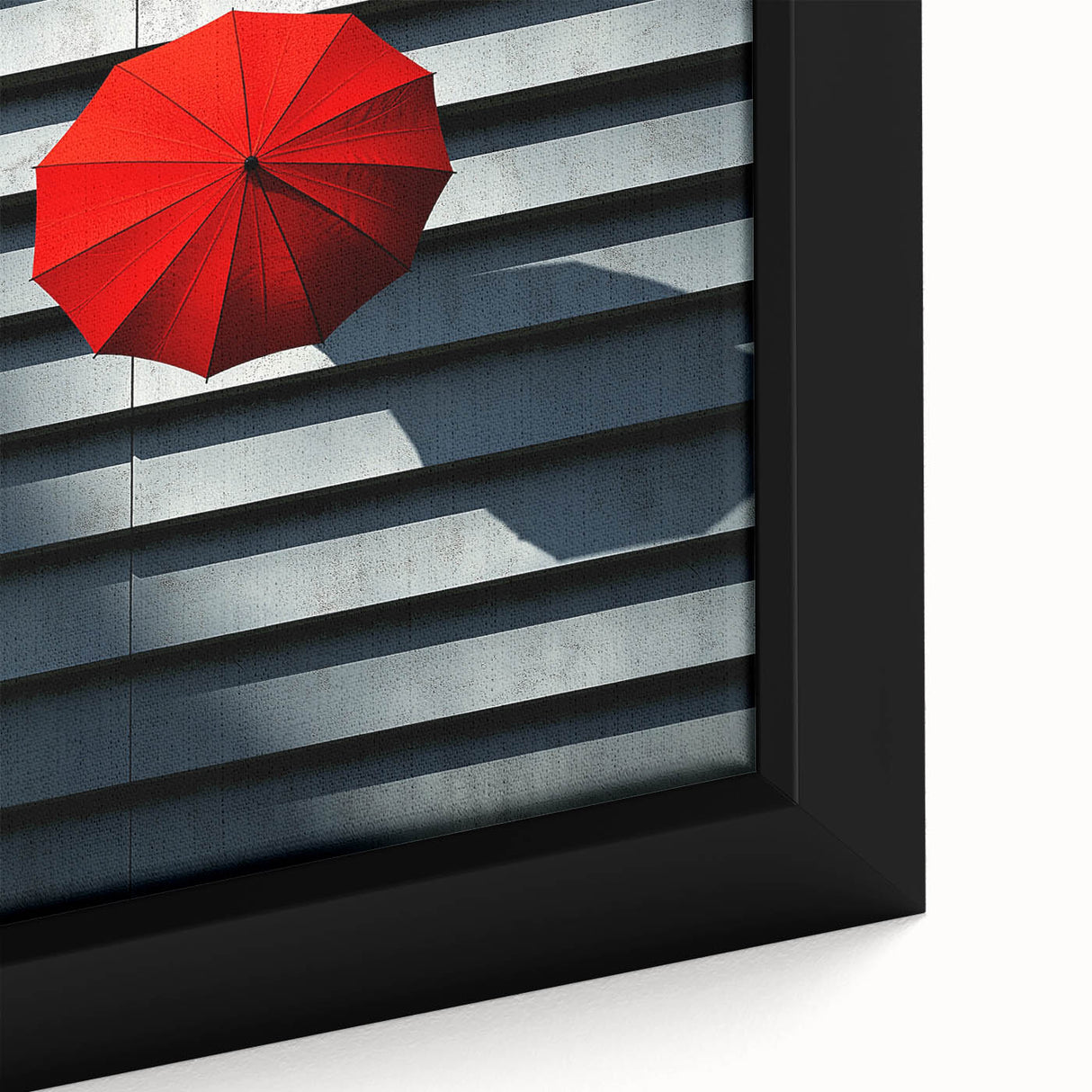 Black wall art featuring a close-up view of architectural details, on a large framed canvas with colorful, textured accents.