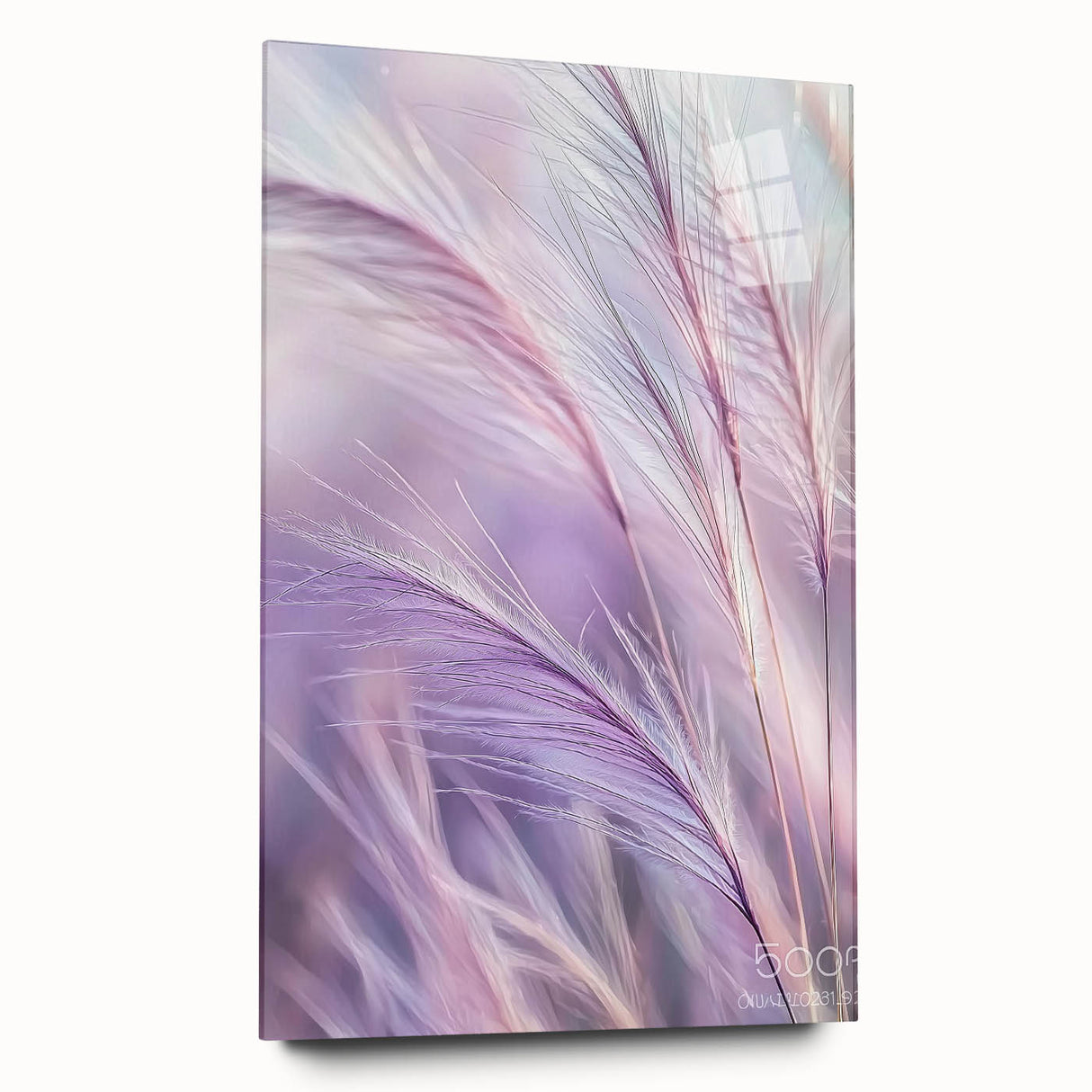 Floral and botanical acrylic glass design showcasing vibrant colors and intricate details, presented in a side view without pins, ideal for home decor.