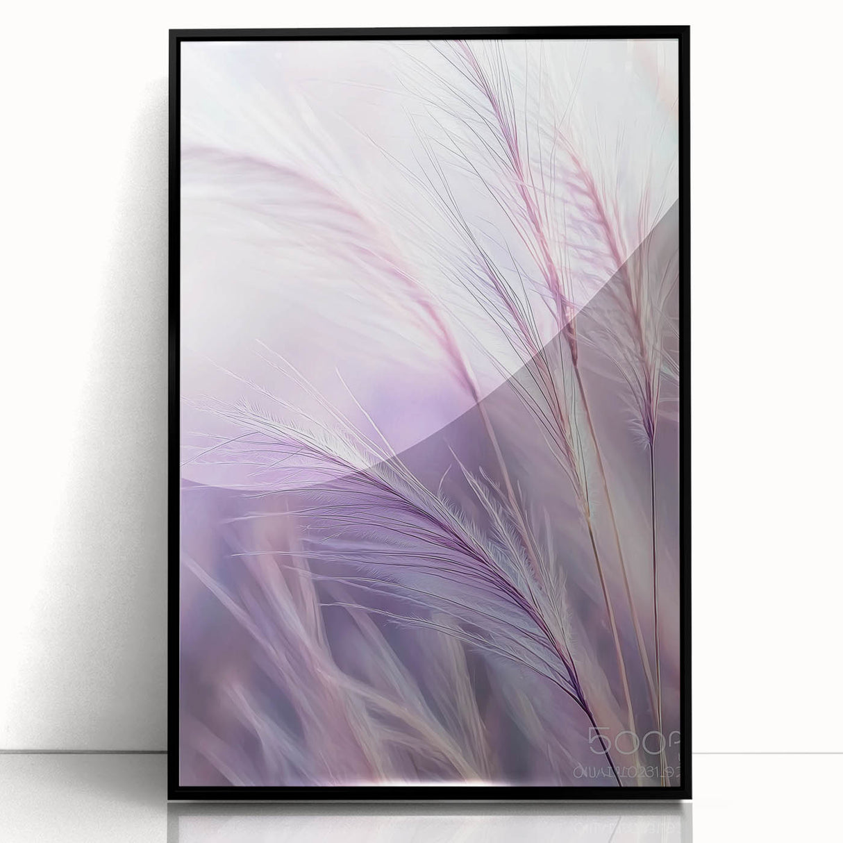 Framed acrylic artwork showcasing a vibrant floral and botanical design with a sleek black frame, perfect for adding a touch of nature to modern home decor.