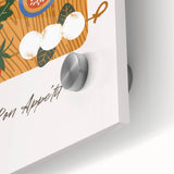 Large abstract wall art featuring assorted fruits in bold colors on acrylic glass, ideal for dining room decor.