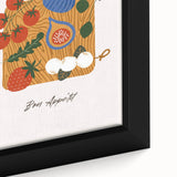 Extra large black wall art featuring a colorful, textured depiction of fruits on a framed canvas.