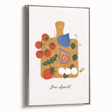 Landscape art painting featuring colorful fruits on a black background, framed canvas, ideal for kitchen wall decor.