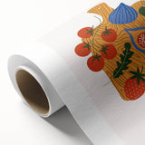 Art Deco style poster of assorted fruits in vibrant colors, printed on rolled canvas.