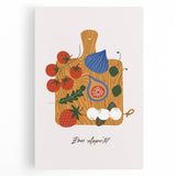 Large black and white canvas print of assorted fruits, ideal for kitchen wall art.