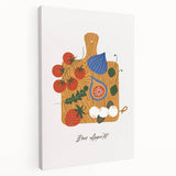 Large art depicting assorted fruits in vibrant colors on a stretched canvas, ideal for kitchen wall decor.