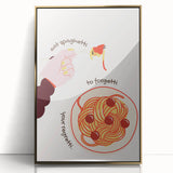 Large art print of a mid-century modernist food illustration in gold and white tones, acrylic framed.