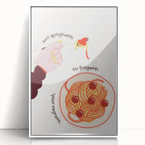 Art Deco poster featuring stylized culinary motifs in bold black and white, framed acrylic, ideal for modern kitchen decor.