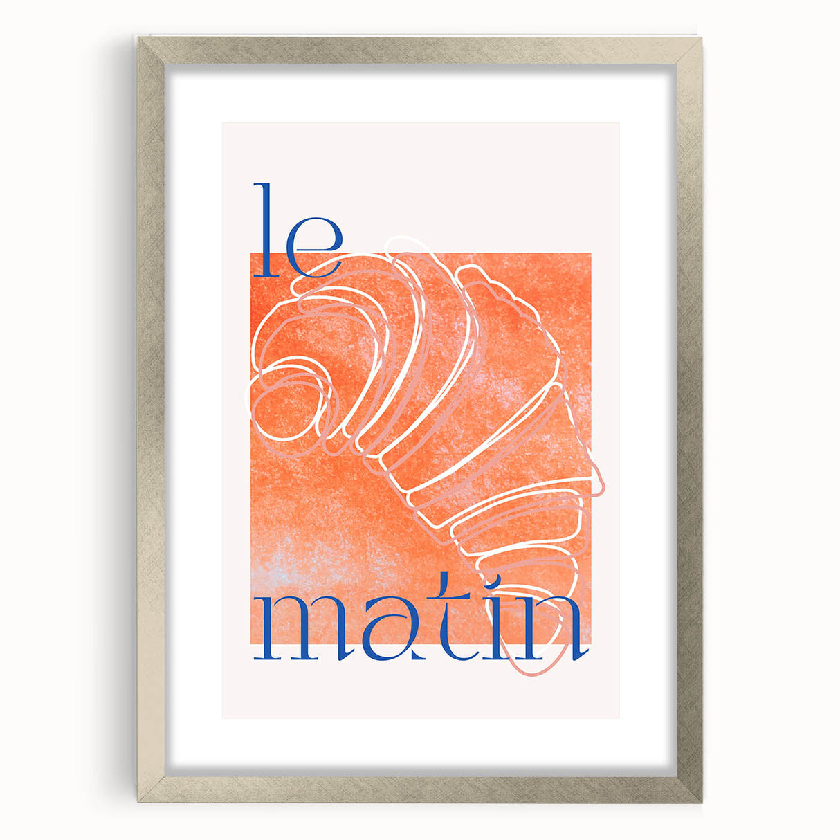 Textured art of abstract pastries in muted beige and cream, framed in silver, ideal for kitchen wall decor.