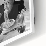 Art deco poster of a bustling cafe scene in muted earth tones on acrylic glass, ideal for dining room wall decor.