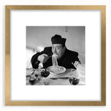 Extra large abstract art print featuring textured figures in muted earth tones, framed in gold, ideal for living room decor.