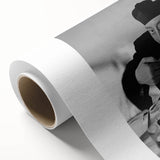 Art deco poster of a stylized family meal in muted earth tones on rolled canvas, ideal for dining room wall art.