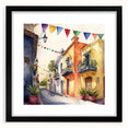 Mexican Party Wall Art - Colorful Street with Papel Picado Banners
