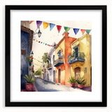 Mexican Party Wall Art - Colorful Street with Papel Picado Banners