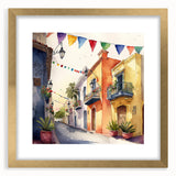 Mexican Party Wall Art - Colorful Street with Papel Picado Banners