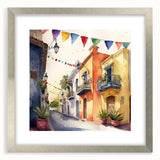 Mexican Party Wall Art - Colorful Street with Papel Picado Banners