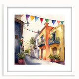 Mexican Party Wall Art - Colorful Street with Papel Picado Banners