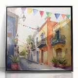 Mexican Party Wall Art - Colorful Street with Papel Picado Banners