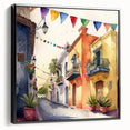 Mexican Party Wall Art - Colorful Street with Papel Picado Banners