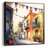 Mexican Party Wall Art - Colorful Street with Papel Picado Banners