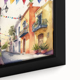 Mexican Party Wall Art - Colorful Street with Papel Picado Banners