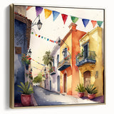Mexican Party Wall Art - Colorful Street with Papel Picado Banners