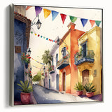 Mexican Party Wall Art - Colorful Street with Papel Picado Banners