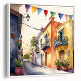 Mexican Party Wall Art - Colorful Street with Papel Picado Banners