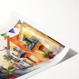 Mexican Party Wall Art - Colorful Street with Papel Picado Banners
