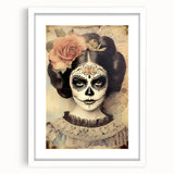 Vintage Sugar Skull Woman – Día de los Muertos Wall Art