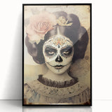 Vintage Sugar Skull Woman – Día de los Muertos Wall Art