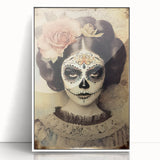 Vintage Sugar Skull Woman – Día de los Muertos Wall Art