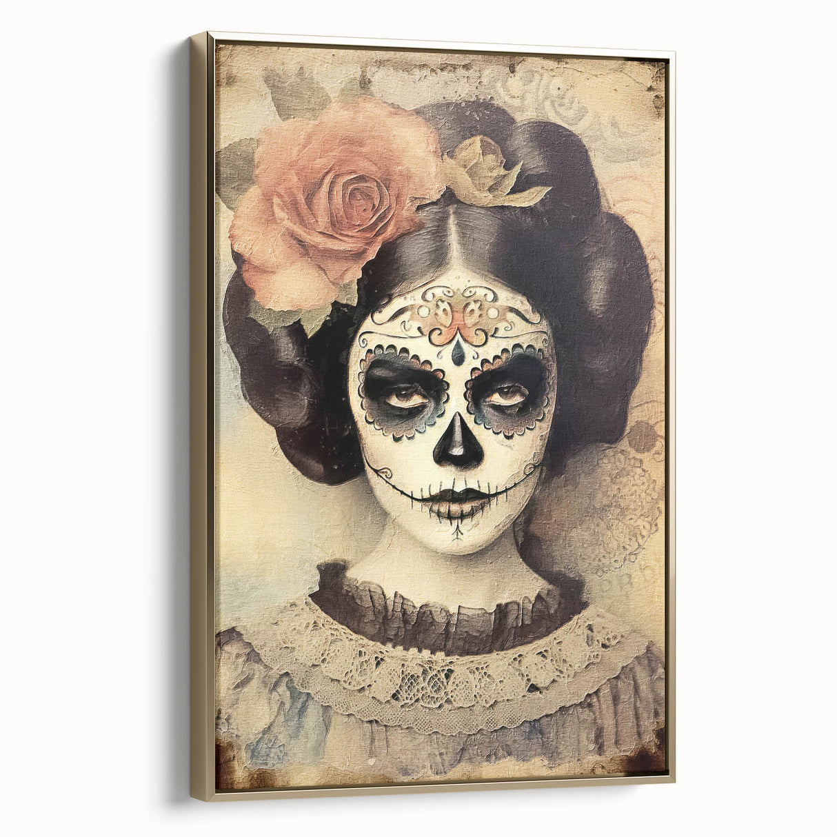 Vintage Sugar Skull Woman – Día de los Muertos Wall Art