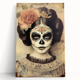 Vintage Sugar Skull Woman – Día de los Muertos Wall Art