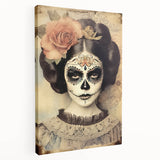 Vintage Sugar Skull Woman – Día de los Muertos Wall Art