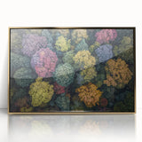 Framed landscape art print featuring a vibrant gold-accented design, set against a sleek black frame, ideal for modern home decor and gallery walls.